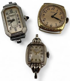 Three 14k Gold Watches, Bulova, Elgin, Girard Perregaux