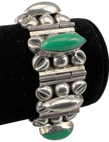 Vintage Mexican Silver & Green Onyx Bracelet