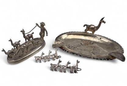 Peruvian Sterling Silver Llama Themed Jewelry & Tableware