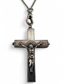 Antique Sterling Silver Reliquary Cross Necklace