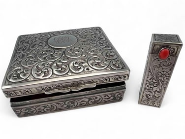 Sterling Silver Box & Silver Lipstick Case