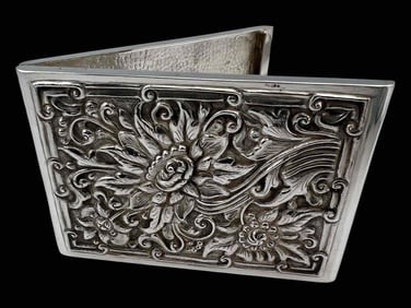 Vintage 800 Silver Floral Repousse' Cigarette Case