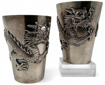 Chinese Four Toe Dragon Sterling Silver Hong Kong 1906 Presentation Cups