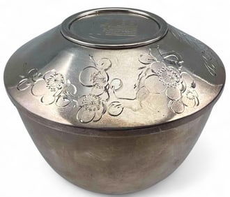 Chinese Pure Silver Lidded Vessel