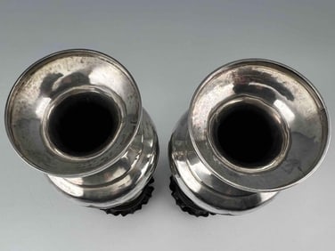 Pair of Chinese Sterling Silver Export Vases