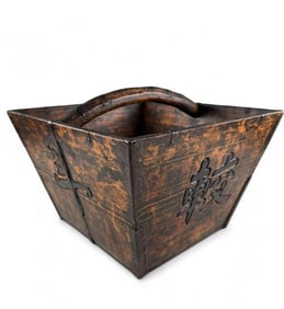 Chinese Iron Mounted Wooden Rice Bucket