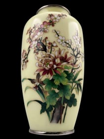 Japanese Cloisonne Chrysanthemum & Cherry Blossom Vase
