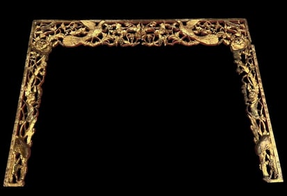Antique Chinese Gilt & Lacquered Architectural Panels, Phoenix & Peony Motif