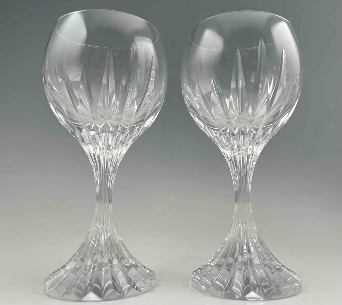 Pair Of Baccarat Massena Crystal Water Goblets: Pair Of Baccarat Massena Crystal Water Goblets. Marked "Baccarat France." Approximately 7.375H x 3.625W in.