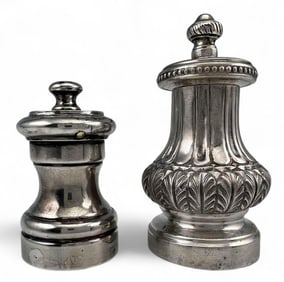 Two Italian Silver Pepper Mills