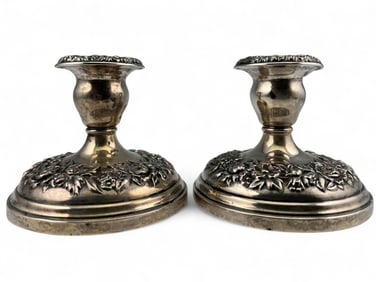 Pair Of S. Kirk & Son Sterling Silver Repousse Candlesticks