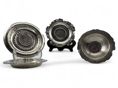 Four Antique Peruvian Silver Coin Dishes