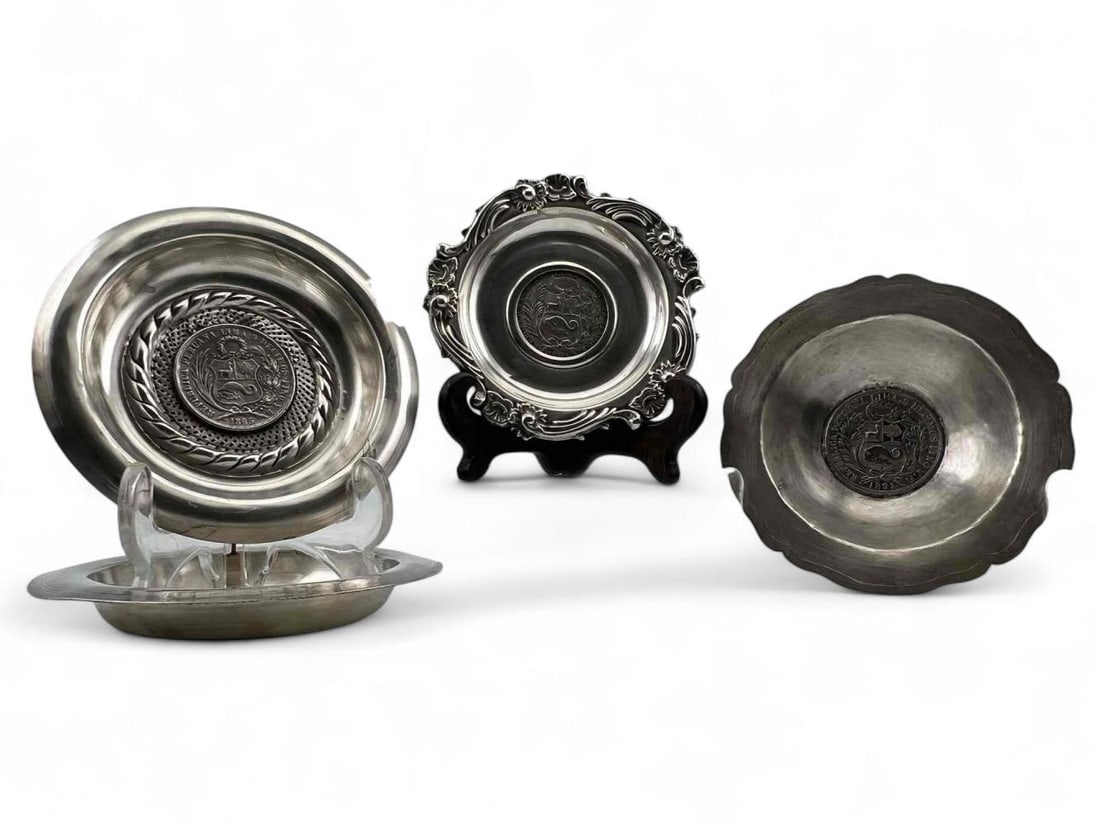 Four Antique Peruvian Silver Coin Dishes (1 of 13)