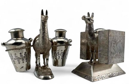 Vintage Peruvian Match Holder And Salt and Pepper