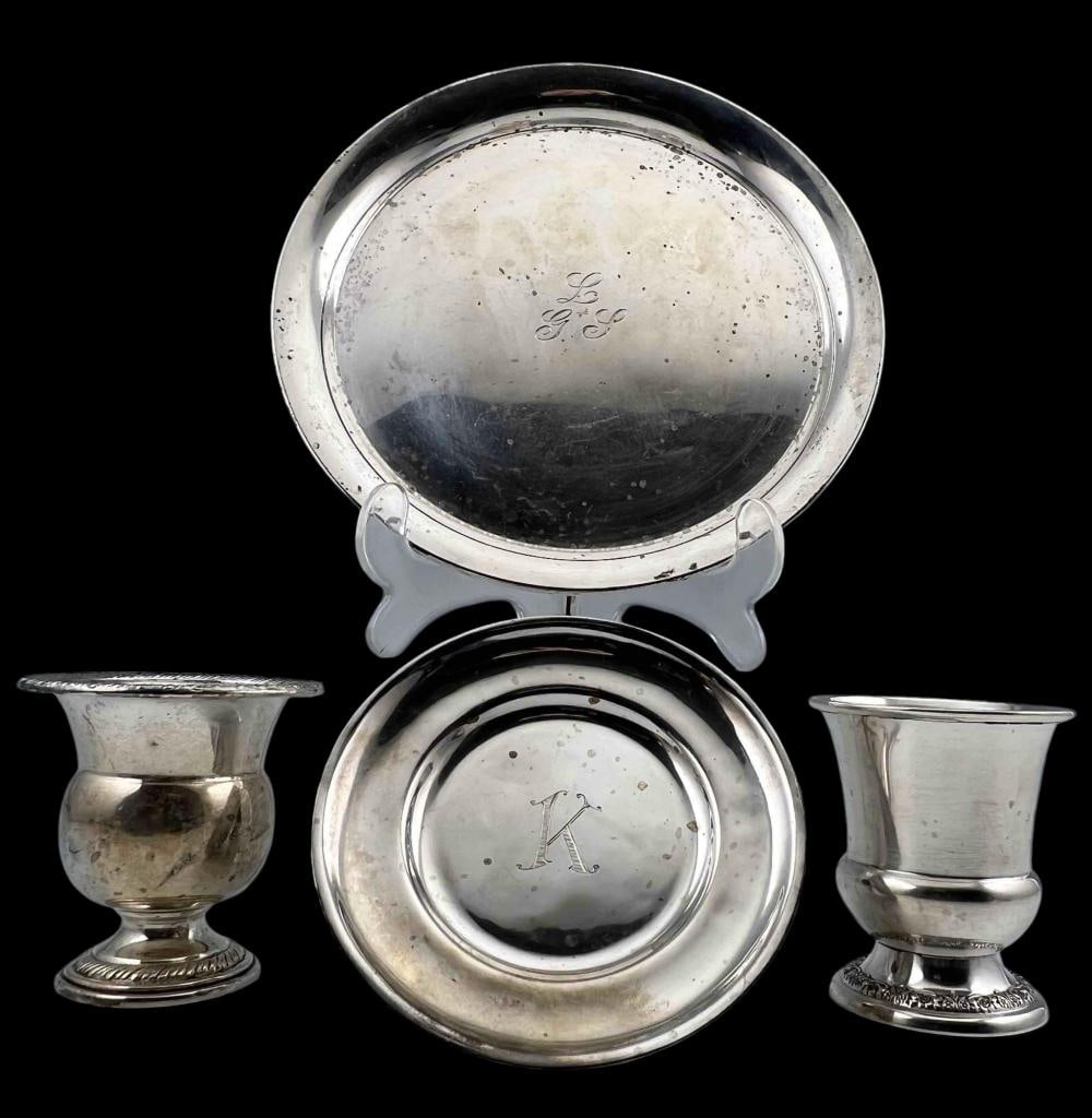 Sterling Silver Lot: Sterling Silver Lot, 344.3g. Largest Plate Approximately 7.0W x 0.4375H in. Smallest approximately 4.125W x 0..4375H in. ALL CREDIT CARDS WILL BE MANUALLY VERIFIED PRIOR TO SHIPMENT.