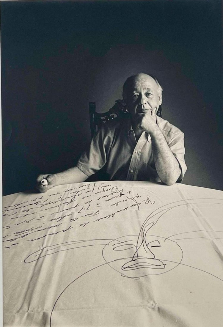 Thom Lafferty, Portrait Of Playwright Eugene Ionesco (Romanian/ French, 1909-1994), Photograph: Thom Lafferty, Portrait Of Playwright Eugene Ionesco (Romanian/ French, 1909-1994), Photograph Print. Sheet approximately 14.0H x 11.0W in. Image approximately 11.0H x 8.5W in.