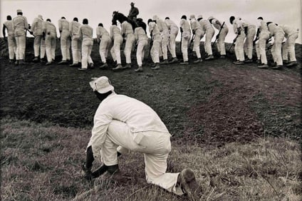 Danny Lyon (American, b. 1942), Hoe Sharpener And The Line, Gelatin Silver Print