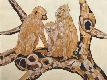 Joseph Ntensibe (Ugandan, b.1953), Monkey Family, Batik