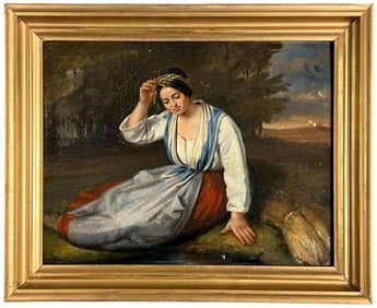 Seated Peasant Woman, Oil On Board