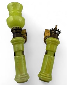 Pair Of Unusual Art Glass Hanging Glass Oil Lamps