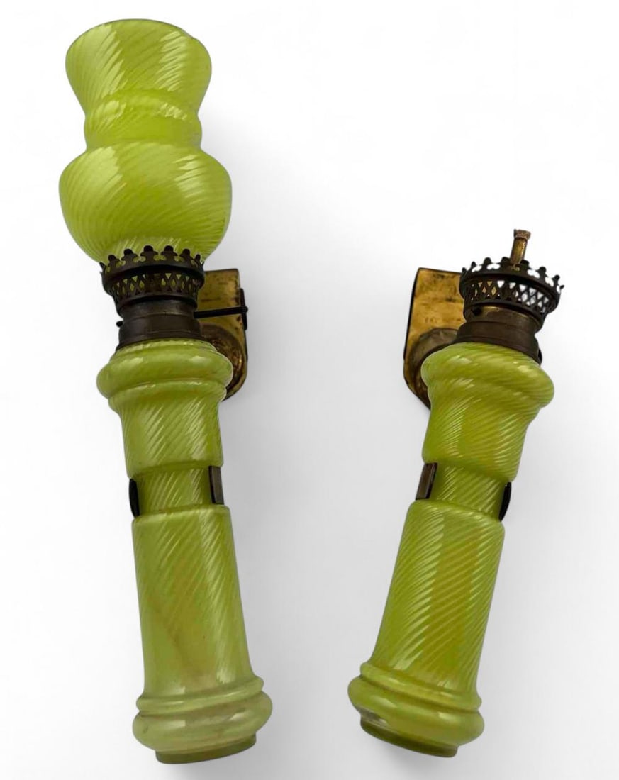 Pair Of Unusual Art Glass Hanging Glass Oil Lamps (1 of 13)