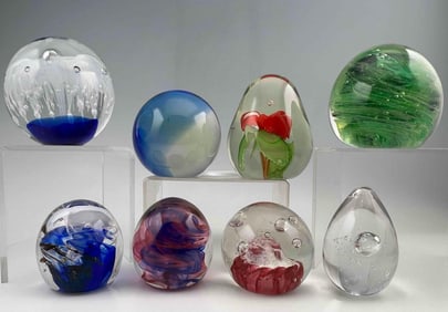 Eight Art Glass Paperweights