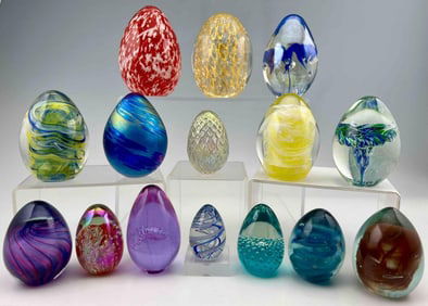 Grouping Of Egg Shaped Art Glass Paperweights