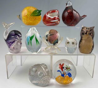 Grouping Of Art Glass Paperweights Including Swarovski