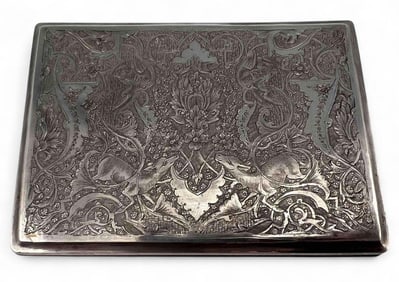 Persian Etched Silver Cigarette Case