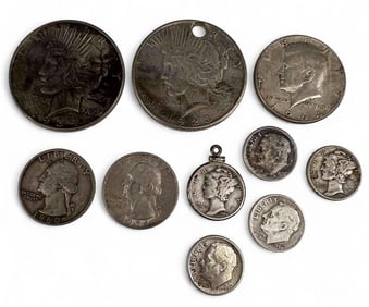 Grouping Of U.S. Silver Coins, Including Peace Silver Dollars