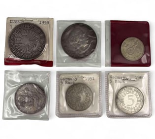 Six German Silver Coins (1902-1972)