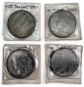 Four U.S. Peace Silver Dollars 1922-1923