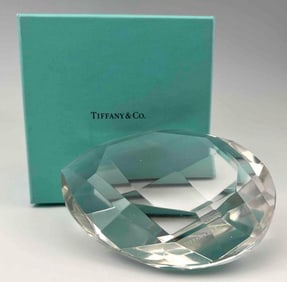 Tiffany & Co. Faceted Pear Shaped Crystal Paperweight