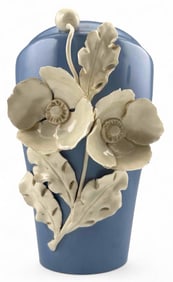 Royal Dux Blue & White Porcelain Poppy Flower Applique Vase