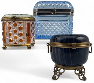 Three Crystal & Art Glass Boxes