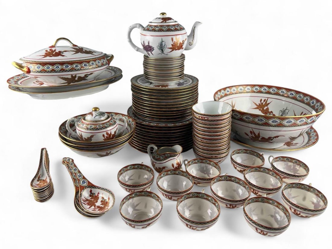 Chinese Hand Enameled Porcelain Dinner Service With Goldfish Motif (1 of 18)