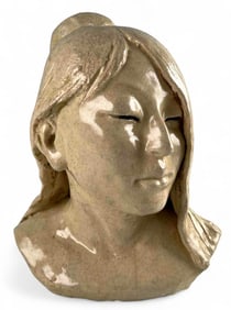 Marianne de Hatten Groh ( French-American, 1935-2025), Portrait Of A Woman, Glazed Terra Cotta Bust