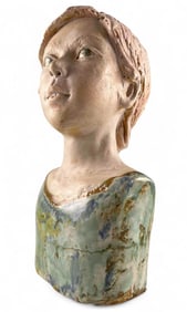 Marianne de Hatten Groh ( French-American, 1935-2025), Bust Of A Child, Terra Cotta With Glaze