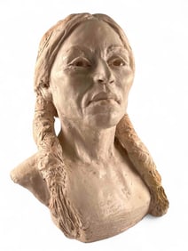 Marianne de Hatten Groh ( French-American, 1935-2025), Bust Of A Native American Man, Terra Cotta