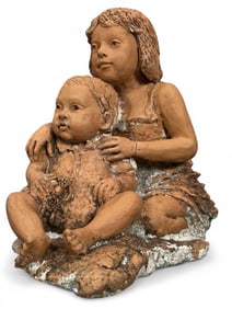 Marianne de Hatten Groh ( French-American, 1935-2025), Two Children, Terra Cotta