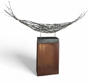 Max DeMoss (American, 20th C.) Boat 96, Willow Branch Boat Series, Patinated Bronze