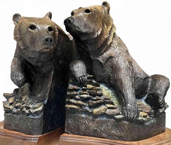 Dennis Harrington (Montana, Contemporary) "Ursa Major" Bronze Grizzly Bear Large Scale Book Ends