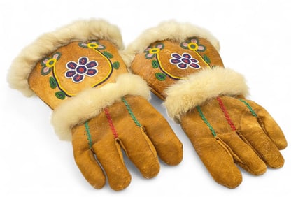 Native American Cree Mid 1930's Beaded Gauntlets