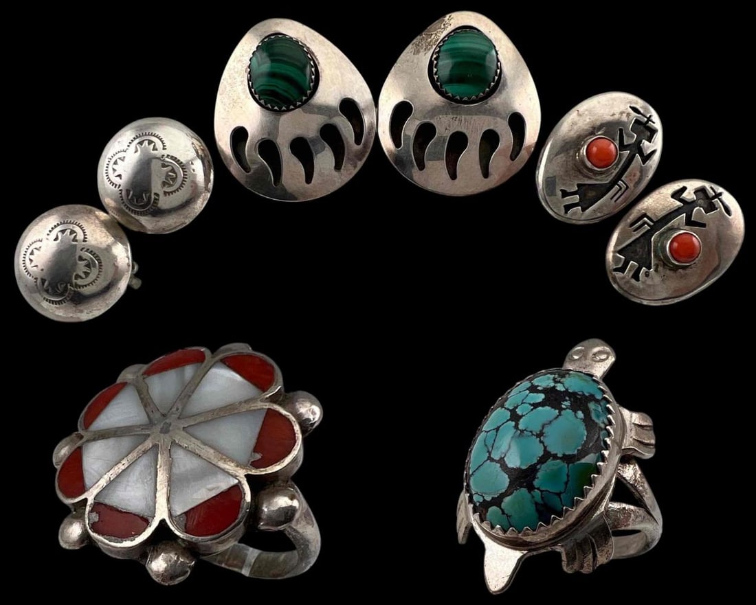 Native American Sterling Silver Rings & Ear Clips (1 of 6)