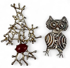 Two Sterling Silver Brutalist Pendants
