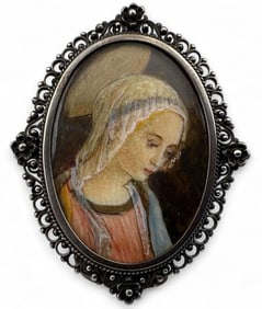 Silver Hand Painted Miniature Pendant Brooch