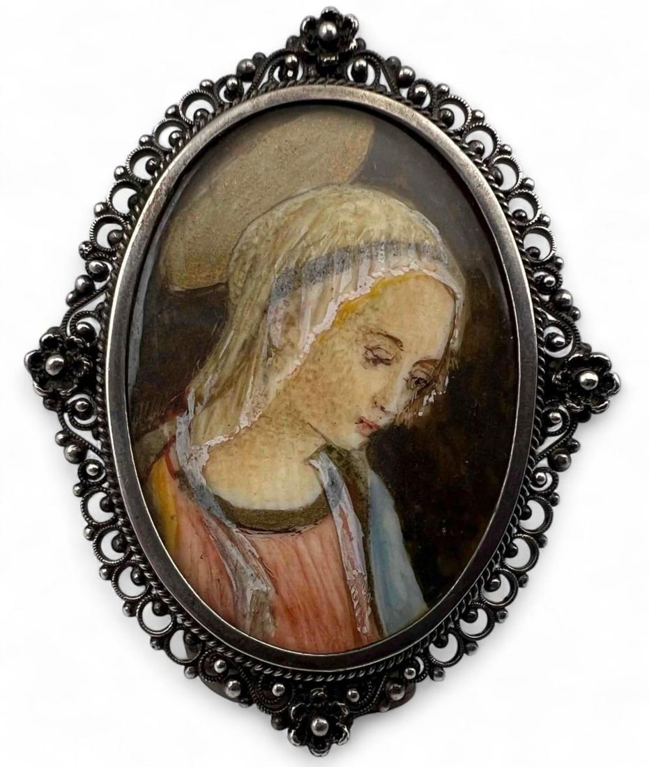 Silver Hand Painted Miniature Pendant Brooch (1 of 6)