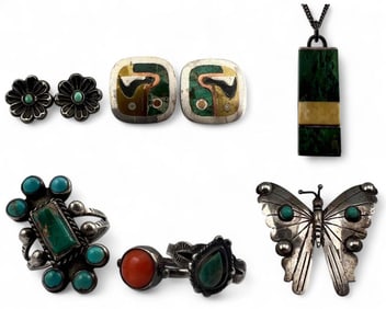 Grouping Of Vintage Silver Jewelry, Including Taxco & Fred Harvey Era Pieces