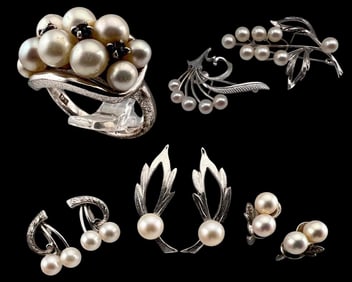 Grouping Of Silver Pearl Jewelry
