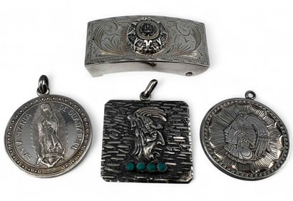 Vintage Mexican Sterling Silver Pendants & Belt Buckle